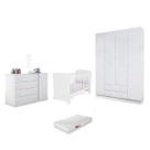 Jogo de Quarto Infantil MDP Maria Berço Mini Cama c/ Perfil Doce Sonho c/ Colchão + Roupeiro e Cômoda - Bela Móveis