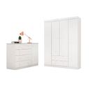 Jogo de Quarto Infantil Old Clean 100% MDF Branco Roupeiro + Cômoda Sapateira - Bela Móveis