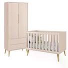 Jogo de Quarto Infantil Theo Guarda Roupa 2 Portas e Berço Rosa Fosco com Pés Madeira Natural - Reller Móveis