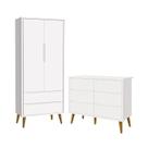 Jogo de Quarto Infantil Theo Guarda Roupa 2 Portas e Cômoda 6 Gavetas Branco Fosco com Pés Amadeirad