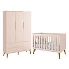 Jogo de Quarto Infantil Theo Retrô Guarda Roupa 3 Portas e Berço Rosa com Pés Amadeirado - Reller Móveis