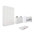 Jogo de Quarto MDF Branco Old Clean Roupeiro + Cômoda + Berço Mini Cama c/ Colchão - Bela Móveis