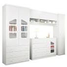 Jogo De Quarto Modulado Roupeiro Aéreo Cômoda 100% MDF Branco Leartam Móveis