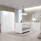 Jogo De Quarto Para Bebê Com Guarda Roupa 4 Portas + Cômoda + Berço Branco