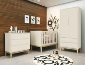Jogo de Quarto para Bebê Completo 2 Portas Classic New Areia Fosco com Natural - MoveisAqui