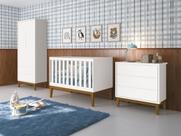 Jogo de Quarto para Bebê Completo 2 Portas Classic New Branco Fosco com Madeira - MoveisAqui
