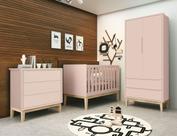 Jogo de Quarto para Bebê Completo 2 Portas Classic New Rosa Fosco com Natural - Reller