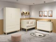 Jogo de Quarto para Bebê Completo 3 Portas Classic New Areia Fosco com Natural - MoveisAqui