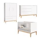 Jogo de Quarto para Bebê Completo 3 Portas Classic New Branco Fosco com Natural - Reller