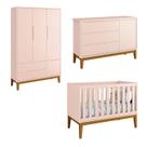 Jogo de Quarto para Bebê Completo 3 Portas Classic New Rosa Fosco com Madeira - Reller