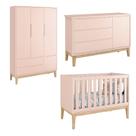 Jogo de Quarto para Bebê Completo 3 Portas Classic New Rosa Fosco com Natural - Reller Jogo de Quarto para Bebê Completo 3 Portas Classic New Rosa Fosco com Natural - Reller