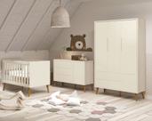 Jogo de Quarto para Bebê Completo 3 Portas Théo New Areia Fosco com Madeira - MoveisAqui