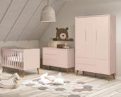 Jogo de Quarto para Bebê Completo 3 Portas Théo New Rosa Fosco com Madeira - MoveisAqui