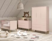Jogo de Quarto para Bebê Completo 3 Portas Théo New Rosa Fosco com Natural - MoveisAqui
