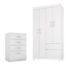 Jogo de Quarto Roupeiro e Comoda Mainz Branco Rosa