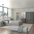 Jogo de Quarto Solteiro Mesinha de Cabeceira Guarda-Roupa e Cômoda London Cinza