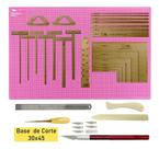 Jogo de Réguas Gabaritos De Mdf Kit Cartonagem Scrapbook Base De Corte 45x30 Régua de Inox Vincador