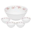 Jogo De Sobremesa De Vidro 1 Tigela 1400ml E 4 Bowls 400ml Branco Em Casa Tem