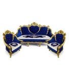 Jogo de Sofá Clássico com Par de Poltronas Azul Escuro com Dourado 114x198x80cm x 104x84x75cm Jogo de Sofá Clássico com Par de Poltronas Azul Escuro com Dourado 114x198x80cm x 104x84x75cm