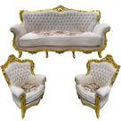 Jogo de Sofá Clássico com Par de Poltronas Bege com Dourado Ideal para Sala 110x201x82 e 108x80x82cm Jogo de Sofá Clássico com Par de Poltronas Bege com Dourado Ideal para Sala 110x201x82 e 108x80x82cm