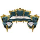 Jogo de Sofá Clássico com Par de Poltronas Verde com Dourado 115x77x88cm 132x220x80cm Jogo de Sofá Clássico com Par de Poltronas Verde com Dourado 115x77x88cm 132x220x80cm