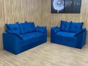 Jogo de Sofá de 2 e 3 Lugares Braços com Almofada Azul Caneta