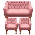 Jogo de sofá namoradeira + 02 poltronas para escritorio recepção clinica resistente de fabrica grecia - suede rose