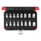 Jogo de Soquetes e Chaves Soquetes Tork Perfil Hexalobular 1/2" TX de E10 à E24 e de T30 à T70 com 16 Peças - Gedore Red 3300009
