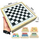 Jogo de Tabuleiro 5 em 1 em Madeira Premium Xadrez Dama Ludo Trilha Velha Educativo Toy Trade