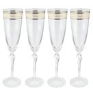 Jogo De Taças Champanhe Espumante 200ml Kit 4 Peças Cristal Friso Dourado Luxo
