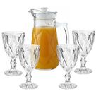 Jogo de Taças Diamante com Jarra 5 Peças Diamond Suco Água 340ml 1,8L Em Casa Tem