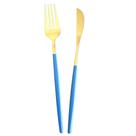 Jogo de Talheres 12 Peças Garfos e Facas Slim Aço Inox Bicolor Azul