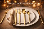 Jogo de Talheres 24 Peças Dourado em Aço Inox para Mesa Posta
