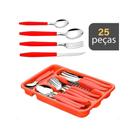 Jogo De Talheres 25 Peças Cabo De Plástico Inox Conjunto Faqueiro Com Porta Garfos Facas E Colheres Jogo De Talheres 25 Peças Cabo De Plástico Inox Conjunto Faqueiro Com Porta Garfos Facas E Colheres