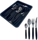 Jogo de Talheres 25 Peças em Aço Inox Preto com Organizador Faqueiro Conjunto de Talheres com Facas, Garfos e Colheres Jogo de Talheres 25 Peças em Aço Inox Preto com Organizador Faqueiro Conjunto de Talheres com Facas, Garfos e Colheres