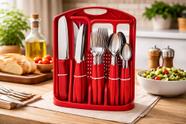Jogo De Talheres Caprese 26 Peças Inox Com Suporte Vermelho
