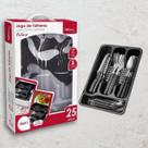 Jogo de Talheres em Inox 25 Peças com Porta-Talheres Organizador Jogo de Talheres em Inox 25 Peças com Porta-Talheres Organizador