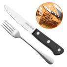Jogo de Talheres Faca Jumbo e Garfo 24 peças Mundial Cabo Preto Faqueiro Premium Churrasco