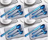 Jogo De Talheres Inox Na Cor Azul Kit 16 Peças - Cor Blue