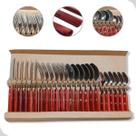 Jogo de Talheres Kit 24Pçs Aço Cabos Madeira Faqueiro Talher