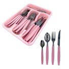 Jogo de Talheres Rosa Faqueiro Aço Inox com Porta Talher