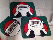 Jogo De Tapete Banheiro 3 Peças Frufru Papai Noel cru