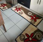 Jogo de Tapete Frufru para Cozinha com Flor - 3 Peças - Marron e Bege - Etc e Tal Artesanato