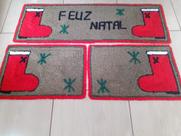 Jogo de Tapete Perosnalizado de Frufru Cozinha 3 Peças Papai Noel fundo algodão cru Jogo de Tapete Perosnalizado de Frufru Cozinha 3 Peças Papai Noel fundo algodão cru