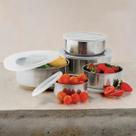 Jogo de Tigelas Bowls de Aço Inox com Tampa 5 Unidades
