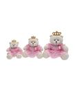Jogo de Ursos Princesas de Pelúcia Bege Claro e Rosa Claro - 3 Unidades