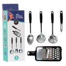 Jogo de Utensílios Aço Inox 5 Peças: Descascador, Concha, Espumadeira, Colher para Servir, Ralador Easy Útil Bazar Jogo de Utensílios Aço Inox 5 Peças: Descascador, Concha, Espumadeira, Colher para Servir, Ralador Easy Útil Bazar