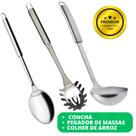 Jogo De Utensílios de Cozinha Com 3 Peças 100% Aço Inox Com Pegador de Massas Macarrão Presente Dia