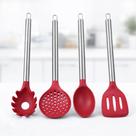 Jogo de Utensílios de Cozinha Silicone Premium Bordô Cabo Inox Elite 4 Peças