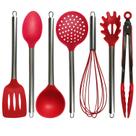 Jogo de Utensílios de Silicone Com Cabo Inox Conjunto Escumadeira Colher Espátula Concha Pegadores Preto